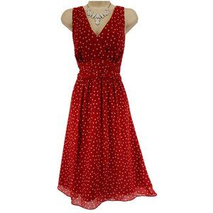 Red White Polka Dot Print Chiffon Midi Dress Size 14 New Summer Party Wedding